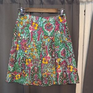 Lilly Pulitzer Women's Pleated Skirt Silk Blend Paisley Peacock Sz 0 EUC